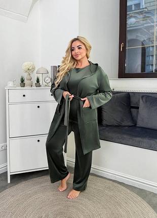Жіночий велюровий домашній костюм | халат, футболка, штани | 318