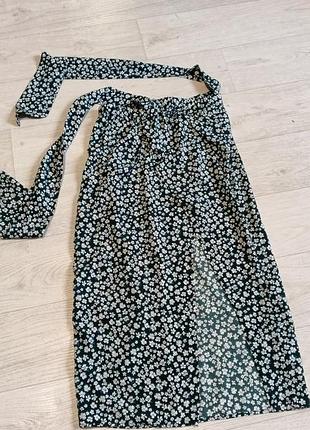 Женская юбка макси с разрезом, на завязках в цветы s