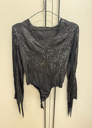 Боді святковий ,з бахромою розшитий паєткою! підходить на розмір s