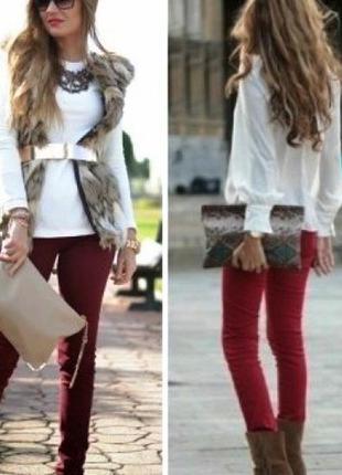 Червоно-бордові джинси скіні next vintage 8 р.