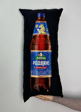 Подушка с принтом габардиновая льняное рождественское 2л, черная 35х75 (451 )