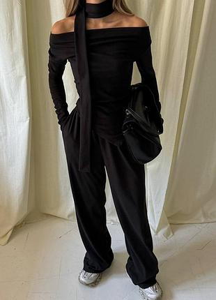 Костюм женский повседневный из очень мягкой ткани кофта, штаны и шарф