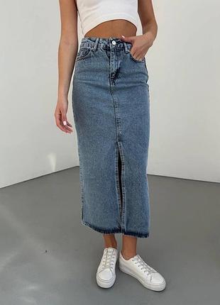 Жіноча повсякденна класична джинсова міді спідниця юбка тканина джинс не тягнеться