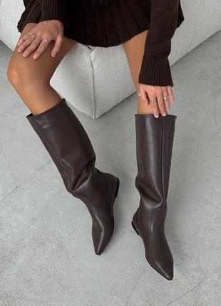 Натуральные демисезонные сапоги из итальянской кожи цвета шоколад