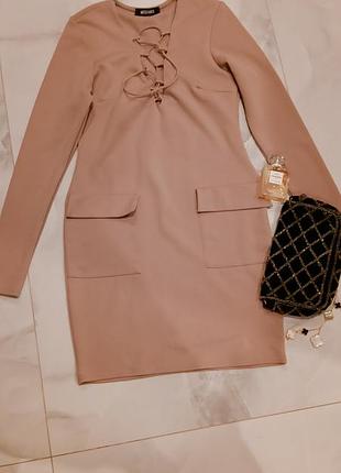 Бежевое нюдовое платье размер с, missguided