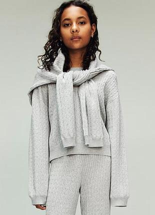 10-12/12-14 р h&amp;m новый мягкий хлопковый свитер джемпер тонкой вязки косы с длинным рукавом