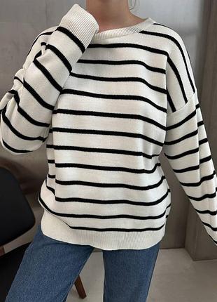 Полосатик 3090, р.уни 42-46, шерсть+акрил, белый в черную полоску
