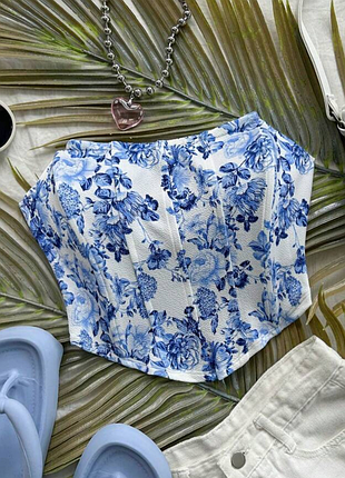 Укороченный топ-корсет без бретелек ✨ shein ✨ в цветочный принт бандо цветочный топ в корсетном стиле