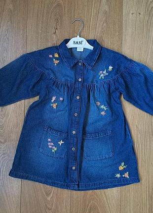 Синее джинсовое платье для девочки с длинным рукавом