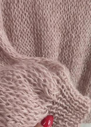 Свитер паутинка женский l-xxl пудра тауп с блеском из итальянского бейби мохера