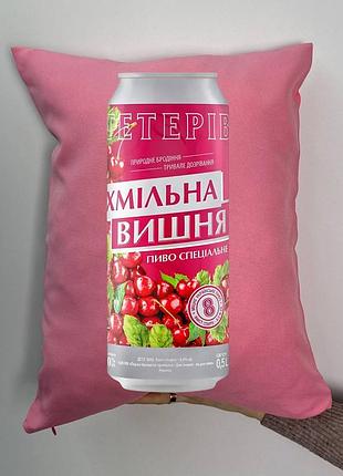 Подушка с принтом габардиновая хмельная вишня, розовая 35х45 (480)