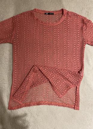 Футболка кофта сітка ажурна короткий рукав подовжена zara m