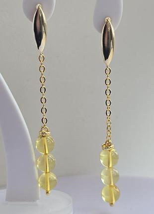серьги minov 3362 из натурального янтаря медовый оттенок