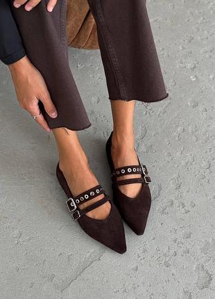 Стильні балетки лофери шоколад