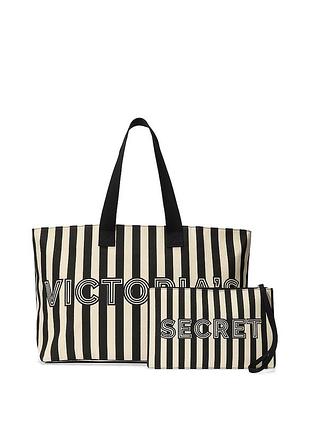 Набор сумки и косметички в полоску с логотипом / сумка + косметичка. victoria’s secret. оригинал 🇺🇸