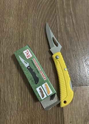 Компактний розкладний ножик дорожній туристичний з жовтою колодкою