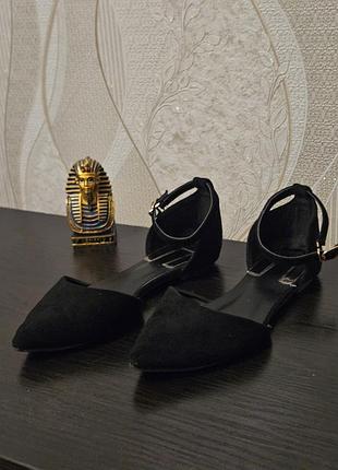 Замшевые балетки чёрные 23.5см
