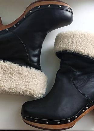 Ugg - australia. крутые кожаные ботинки на цигейке и деревянной подошве р. 38 - 24,5 см