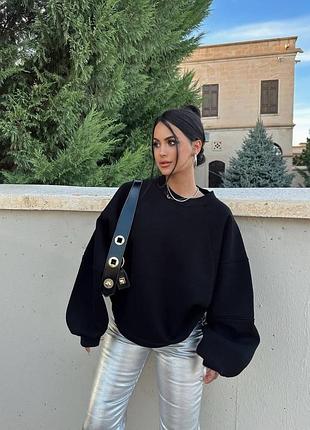 Объемный худи хлопок на флисе оверсайз (белый, молоко,черный)