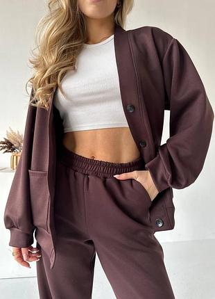 Костюм с кардиганом меланж/шоколад 🥰 итальянский трикотаж мод.230 р.42-48