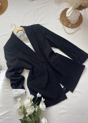 Базовый стильный пиджак жакет удлиненный в черном цвете франция