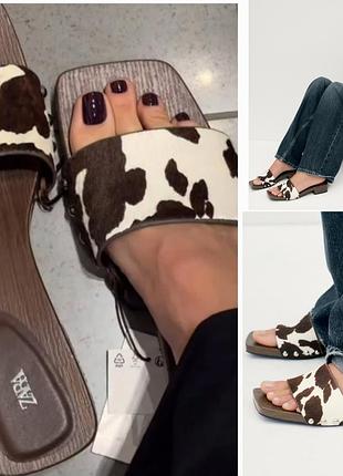 Шлепанцы  сабо сандали из натуральной кожи коровий принт