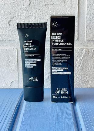 Allies of skin the one spf 50 invisible sunscreen gel водостійкий сонцезахисний засіб 20мл ( міні версія)