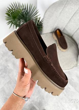 Лофери  жіночі  колір: шоколад  матеріал: натуральна замша
