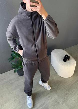 Чоловічий флісовий спортивний костюм з капюшоном полар фліс графіт