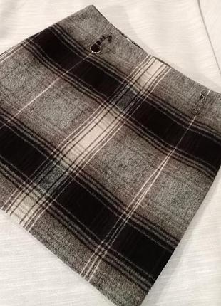 Юбка мини шерстяная yessica р.50 клетка коричневая