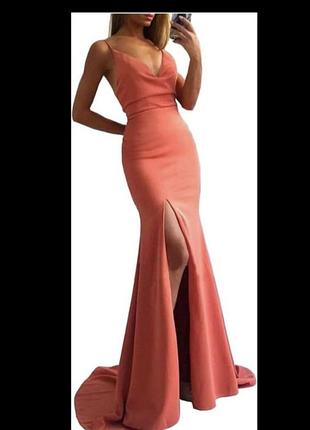 Крутое платье макси в пол платье сарафан коралловый трендовый стильный