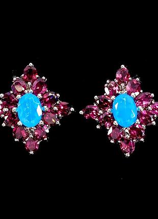 Серьги серебро 925 натуральный опал гранат