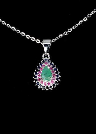 Подвеска серебро 925 натуральный изумруд рубин сапфир