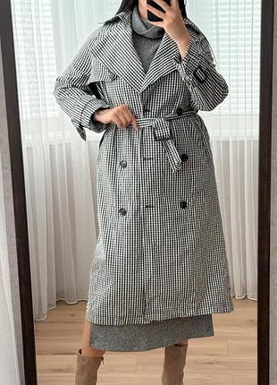 Тренч миди в клетку плащ