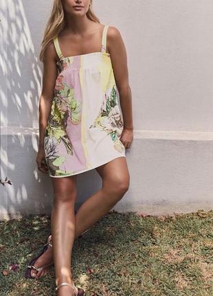 Короткое свободное хлопковое платье сарафан