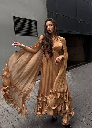 Сатиновое длинное платье свободного кроя с завязками с рюшами