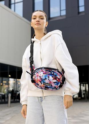 Сумка через плече жіноча бананка sambag flex pro принт "flowers"