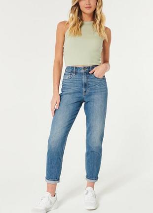 Джинси hollister мом момси mom джинсы блакитні висока посадка высокая mom's котонові штани