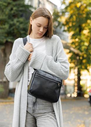 Сумка мессенджер черная из кожи женская sambag