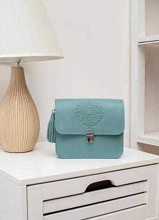 Кожаная женская бохо-сумка лилу бирюзовая