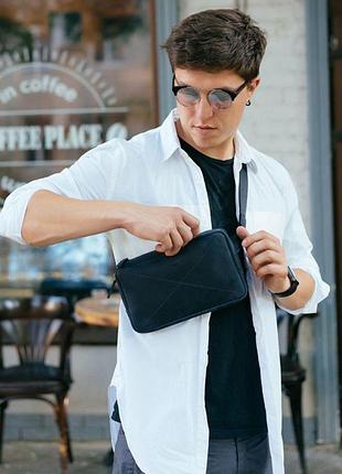 Шкіряна поясна сумка dropbag maxi синя crazy horse