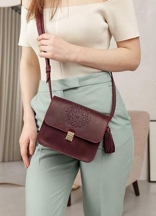 Кожаная женская бохо-сумка лилу бордовая crazy horse