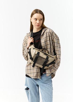 Большая кожаная женская поясная сумка бананка sambag dynamicdart серая