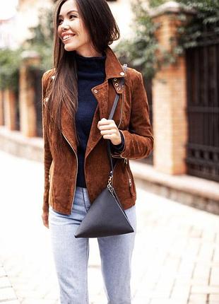 Шкіряна жіноча сумка-косметичка піраміда синя