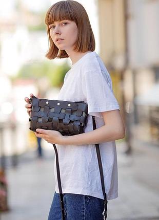 Шкіряна плетена жіноча сумка пазл s чорна krast
