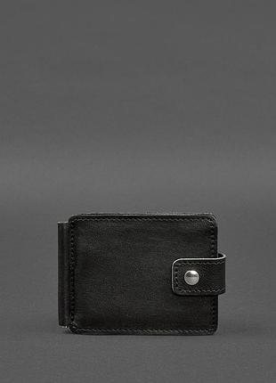 Кожаное портмоне 13.1 зажим с хлястиком черный краст