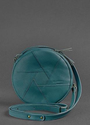 Кожаная круглая женская сумка бон-бон зеленая