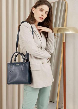 Кожаная женская сумка-кроссбоди темно-синяя