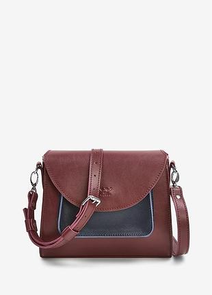 Женская кожаная сумка liv бордово-синяя краст