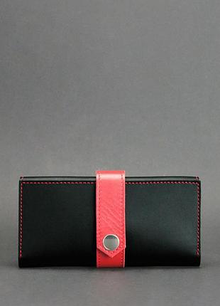 Кожаное женское портмоне 3.0 черное с красным